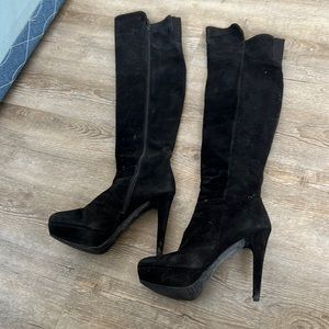 Stuart Weitzman Knee High Suede Stiletto Heeled Boots